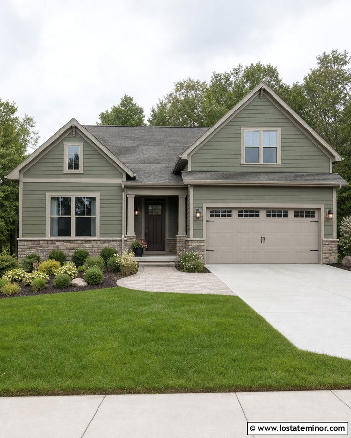 Sage Green House With Light Greige Garage Door - 30 Sage Green House Design With Garage Door Ideas