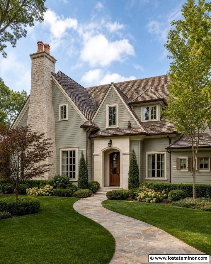 Sage Green House With Limestone Chimney - 30 Sage Green House Design With Chimney Ideas