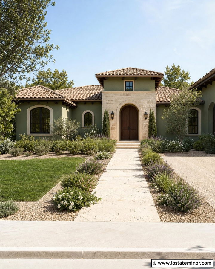 Sage Green House With Limestone Walkway - 30 Sage Green House Design With Walkway Ideas