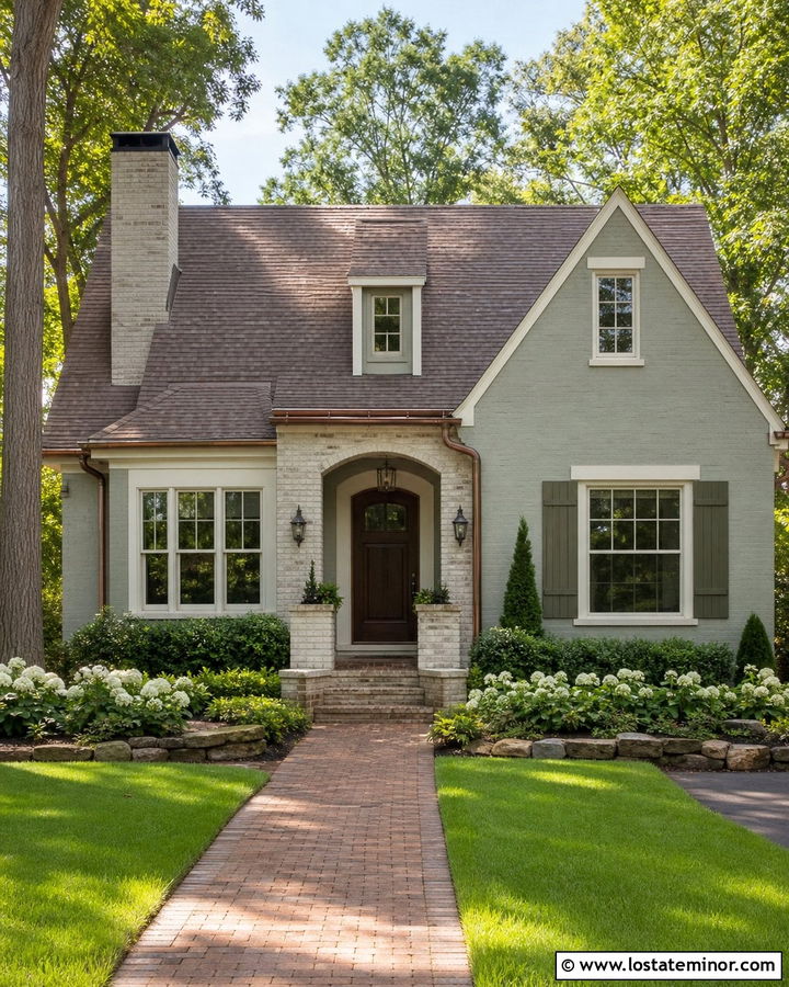 Sage Green House With Limewashed Brick - 30 Sage Green House Design With Brick Accents Ideas