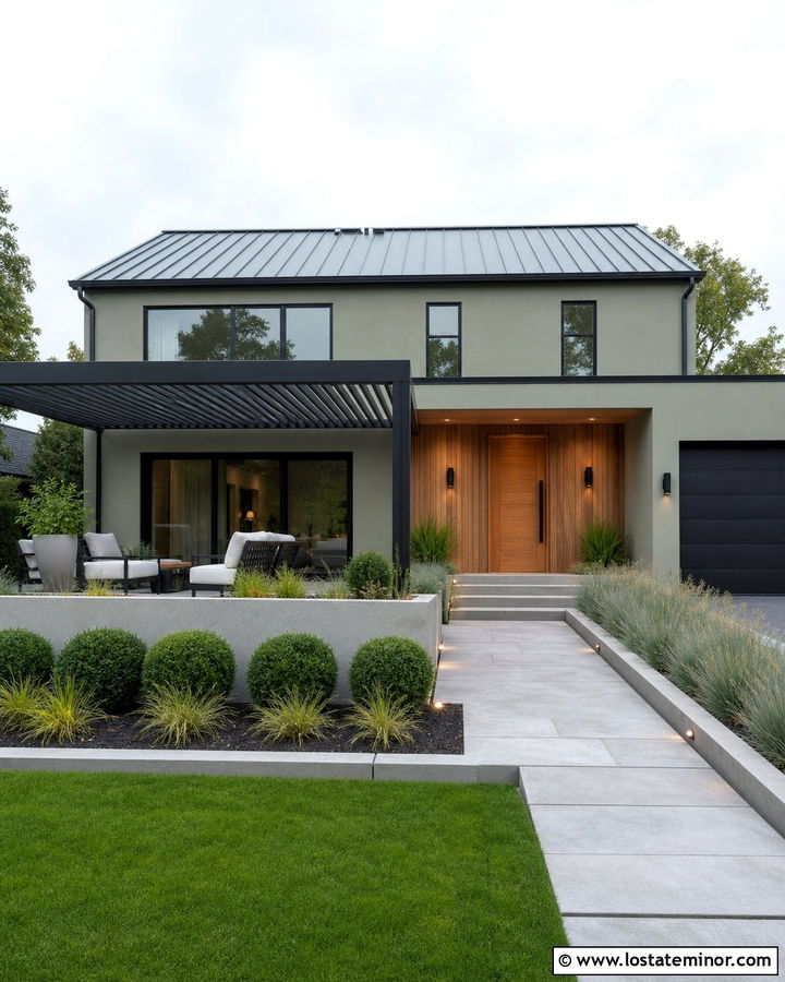 Sage Green House With Louvered Pergola - 30 Sage Green House Design With Pergola Ideas