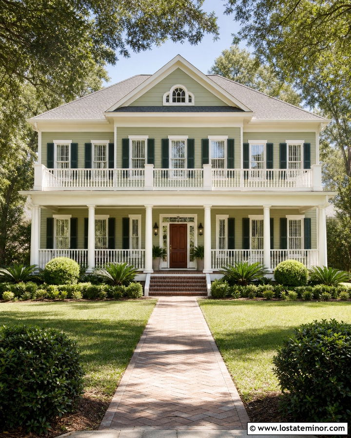 Sage Green House With Louvered Shutters - 30 Sage Green House Design With Shutters Ideas