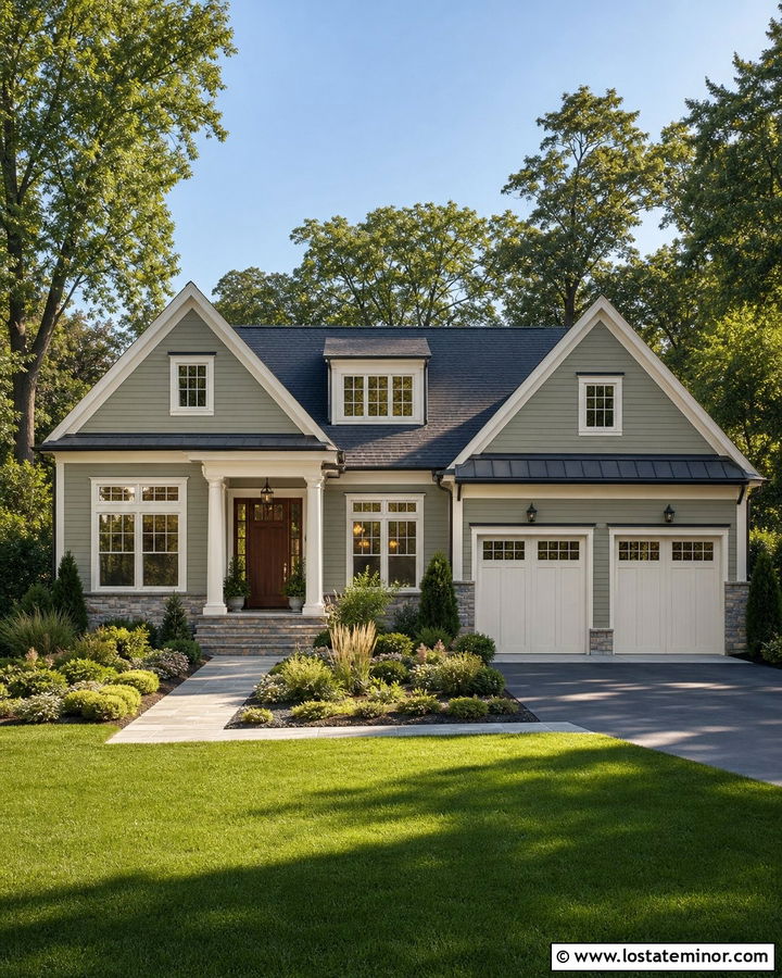 Sage Green House With Low Maintenance Landscaping - 30 Sage Green House Design With Landscaping Ideas