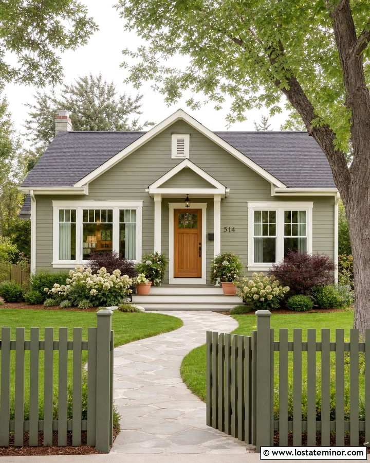 Sage Green House With Matching Green Fence - 30 Sage Green House Design With Fence Ideas