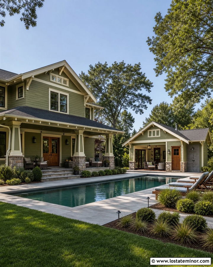 Sage Green House With Matching Pool House - 30 Sage Green House Design With Swimming Pool Ideas