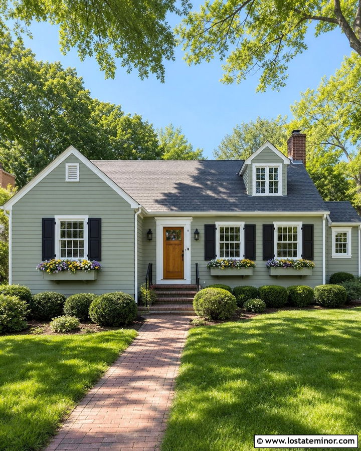 Sage Green House With Matching Window Boxes - 30 Sage Green House Design With Window Boxes Ideas