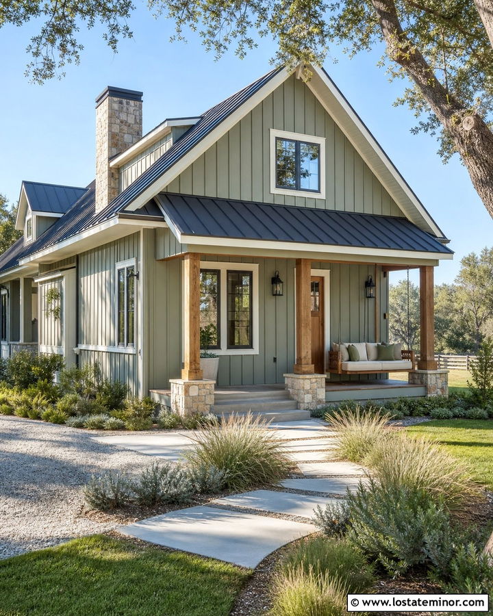 Sage Green House With Metal Roof And Cedar Daybed - 30 Sage Green House Design With Daybed Ideas