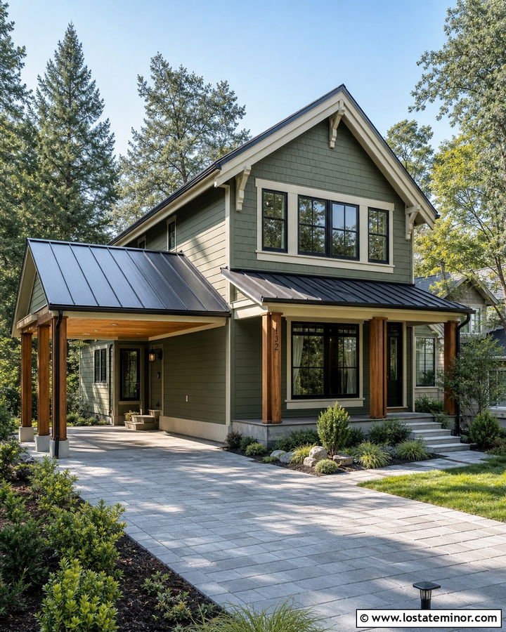 Sage Green House With Metal Roof Carport - 30 Sage Green House Design With Carport Ideas