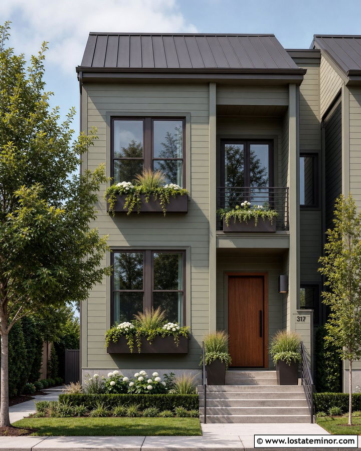 Sage Green House With Metal Window Boxes - 30 Sage Green House Design With Window Boxes Ideas