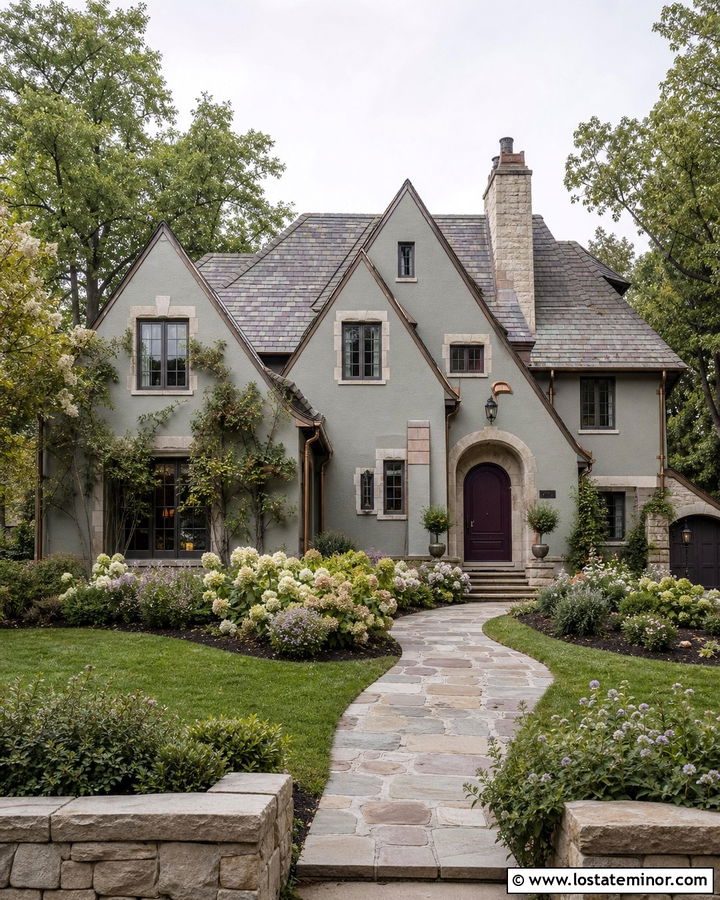 Sage Green House With Mixed Slate Roof - 30 Sage Green House Design With Roof Ideas