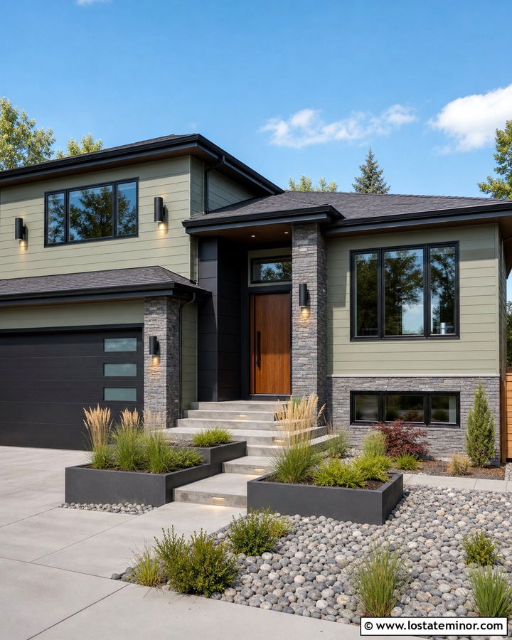 Sage Green House With Modern Cylinder Lights - 30 Sage Green House Design With Lighting Ideas