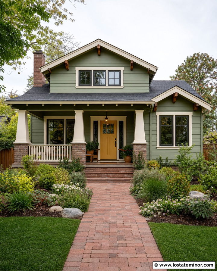 Sage Green House With Mustard Yellow Front Door - 30 Sage Green House Design With Front Door Ideas