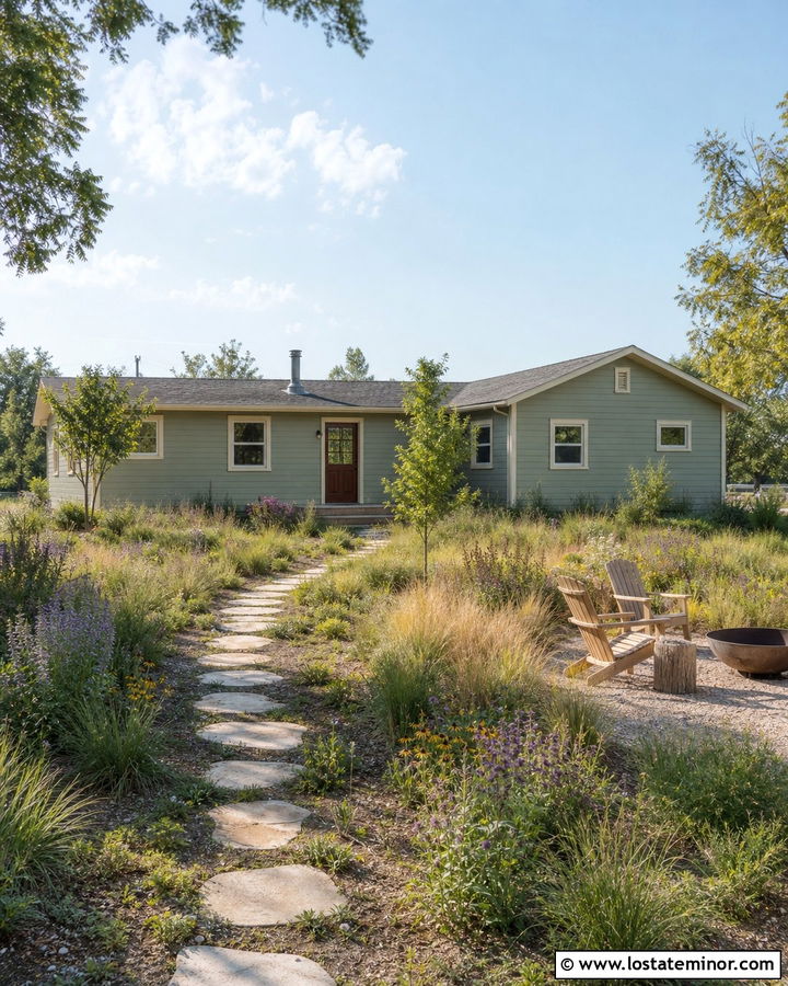 Sage Green House With Native Plant Backyard - 30 Sage Green House Design With Backyard Ideas