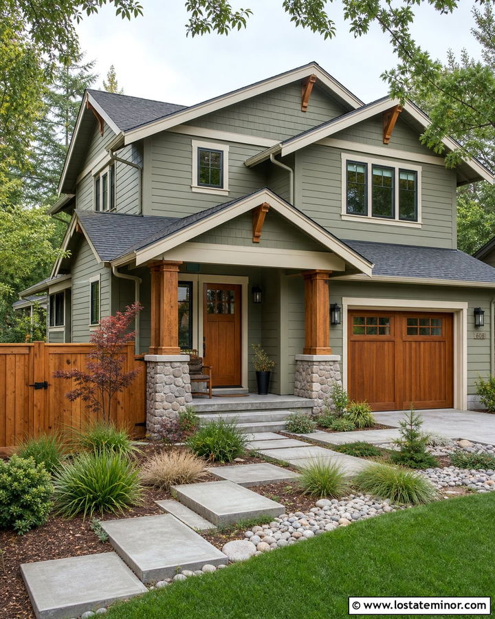 Sage Green House With Natural Cedar Fence - 30 Sage Green House Design With Fence Ideas