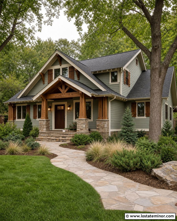 Sage Green House With Natural Wood Accents - 30 Sage Green House Design With Accents Ideas