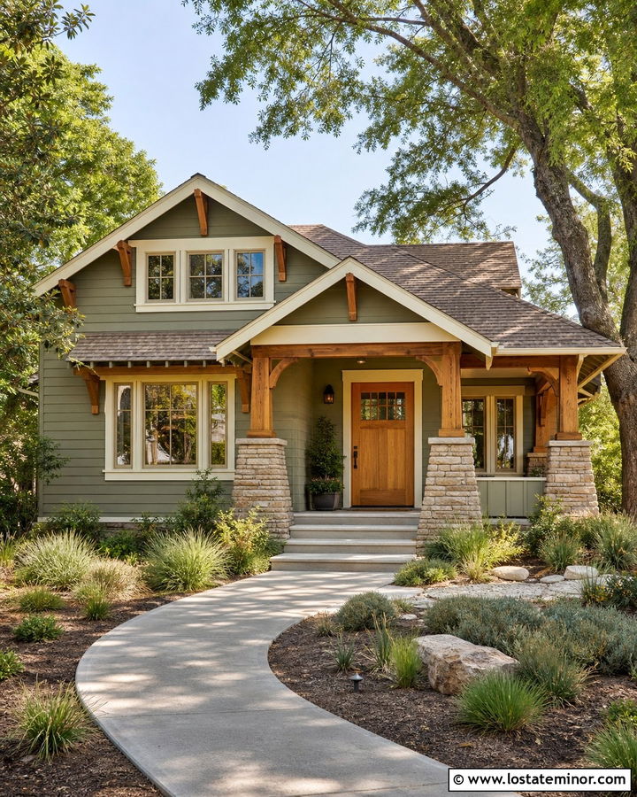 Sage Green House With Natural Wood Door - 30 Sage Green House Design With Entry Door Ideas