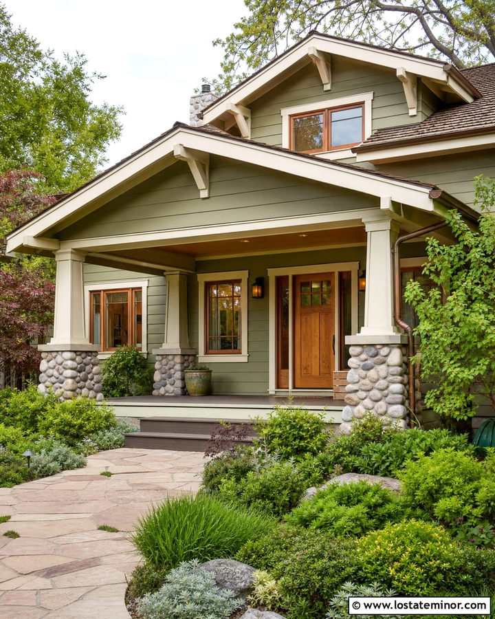 Sage Green House With Natural Wood Front Door - 30 Sage Green House Design With Front Door Ideas