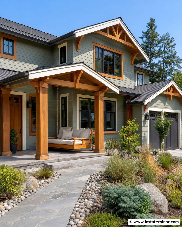 Sage Green House With Natural Wood Trim And Daybed - 30 Sage Green House Design With Daybed Ideas
