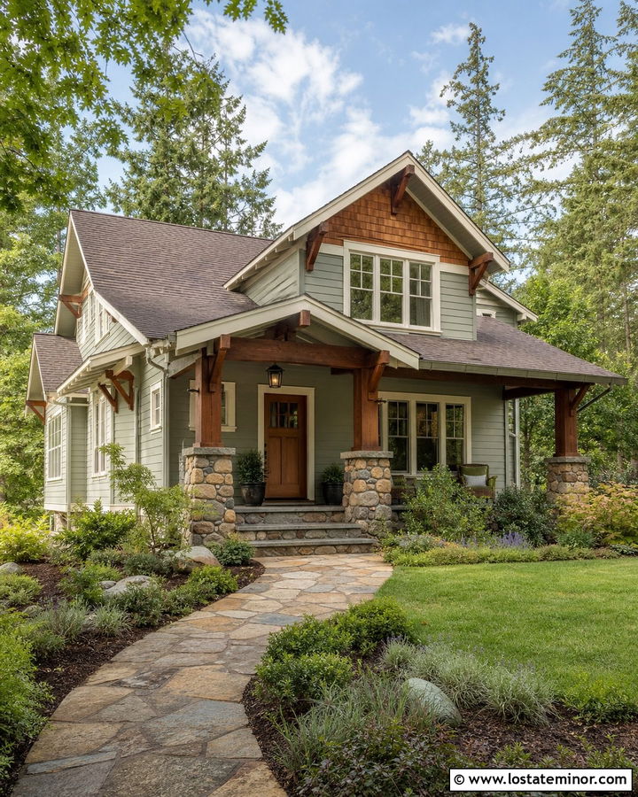 Sage Green House With Natural Wood Trim - 30 Sage Green House Design With Trim Ideas