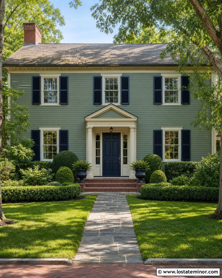 Sage Green House With Navy Blue Front Door - 30 Sage Green House Design With Entry Door Ideas