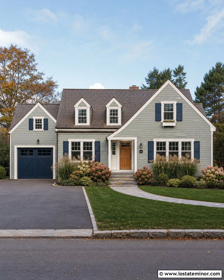 Sage Green House With Navy Garage Door - 30 Sage Green House Design With Garage Door Ideas