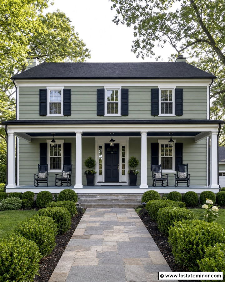 Sage Green House With Navy Porch Ceiling - 30 Sage Green House Design With Porch Ceiling Ideas