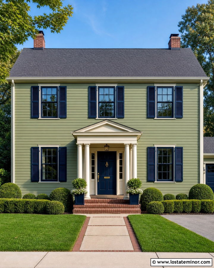 Sage Green House With Navy Window Frames - 30 Sage Green House Design With Window Frames Ideas