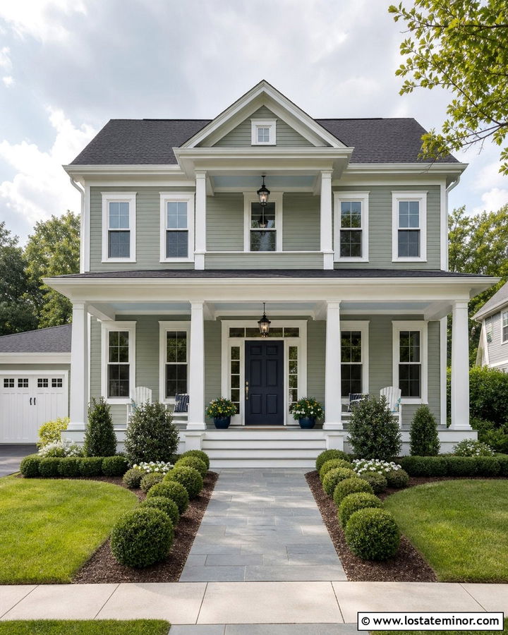 Sage Green House With Painted Porch Ceiling Panels - 30 Sage Green House Design With Porch Ceiling Ideas