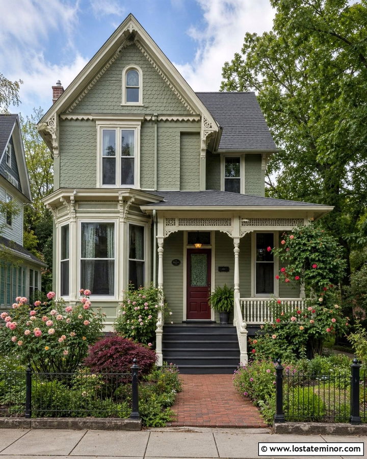 Sage Green House With Painted Wood Steps - 30 Sage Green House Design With Steps Ideas