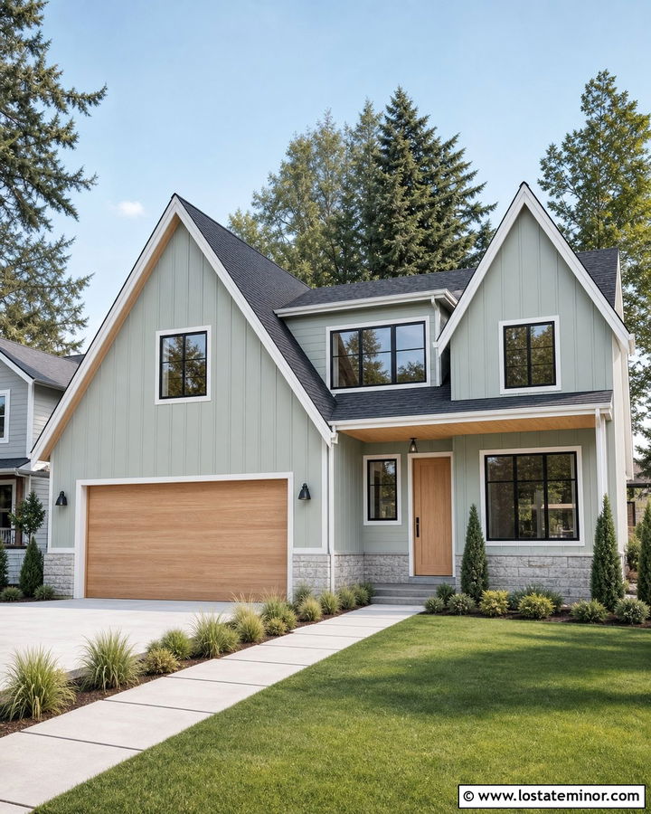Sage Green House With Pale Oak Garage Door - 30 Sage Green House Design With Garage Door Ideas