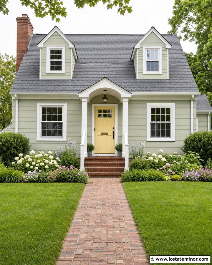 Sage Green House With Pale Yellow Front Door - 30 Sage Green House Design With Front Door Ideas