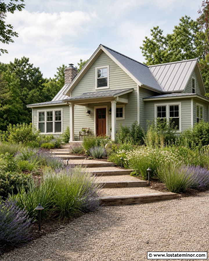 Sage Green House With Pea Gravel Steps - 30 Sage Green House Design With Steps Ideas
