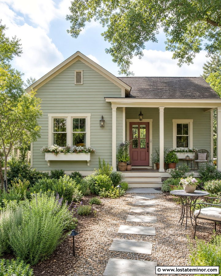 Sage Green House With Pea Gravel Walkway - 30 Sage Green House Design With Walkway Ideas