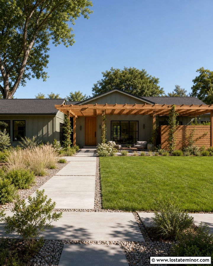 Sage Green House With Pergola Awning - 30 Sage Green House Design With Awning Ideas