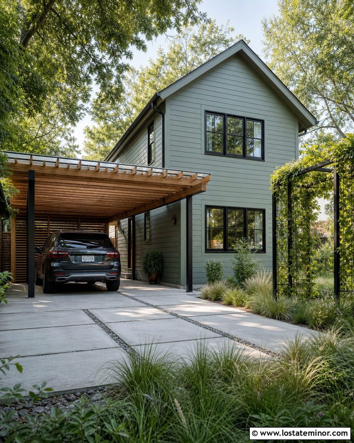 Sage Green House With Pergola Carport - 30 Sage Green House Design With Carport Ideas
