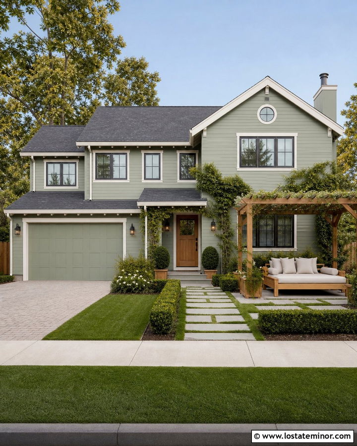 Sage Green House With Pergola Daybed - 30 Sage Green House Design With Daybed Ideas