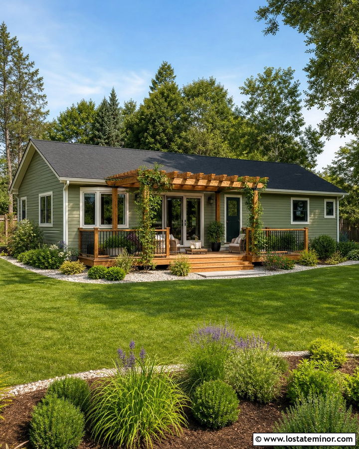 Sage Green House With Pergola Deck - 30 Sage Green House Design With Deck Ideas