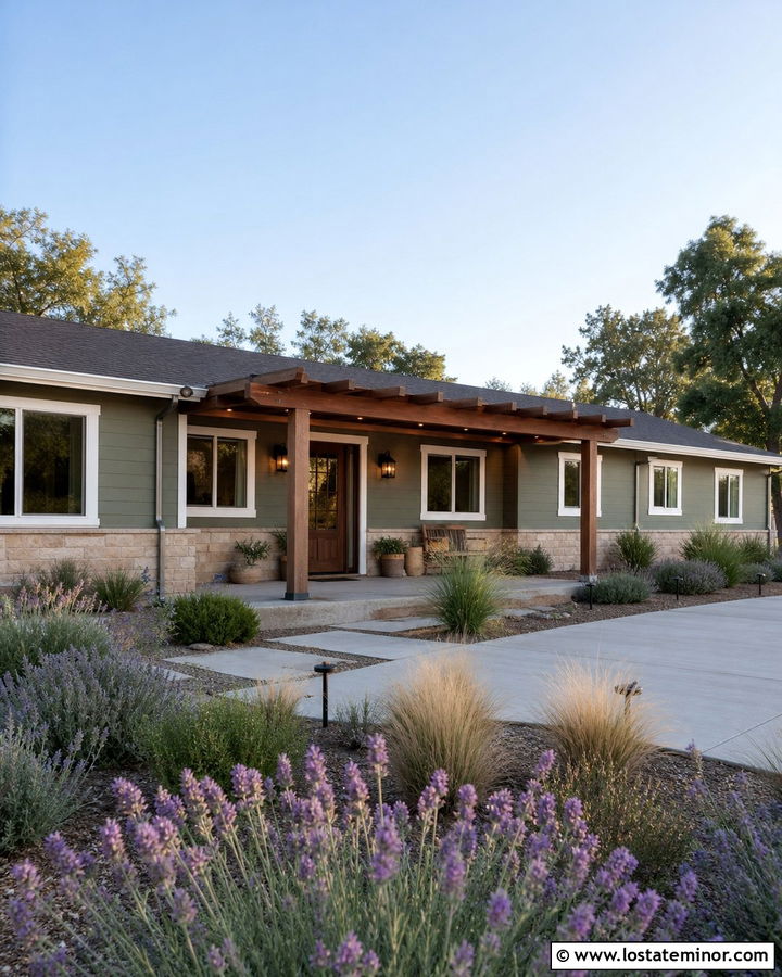 Sage Green House With Pergola Lighting - 30 Sage Green House Design With Lighting Ideas