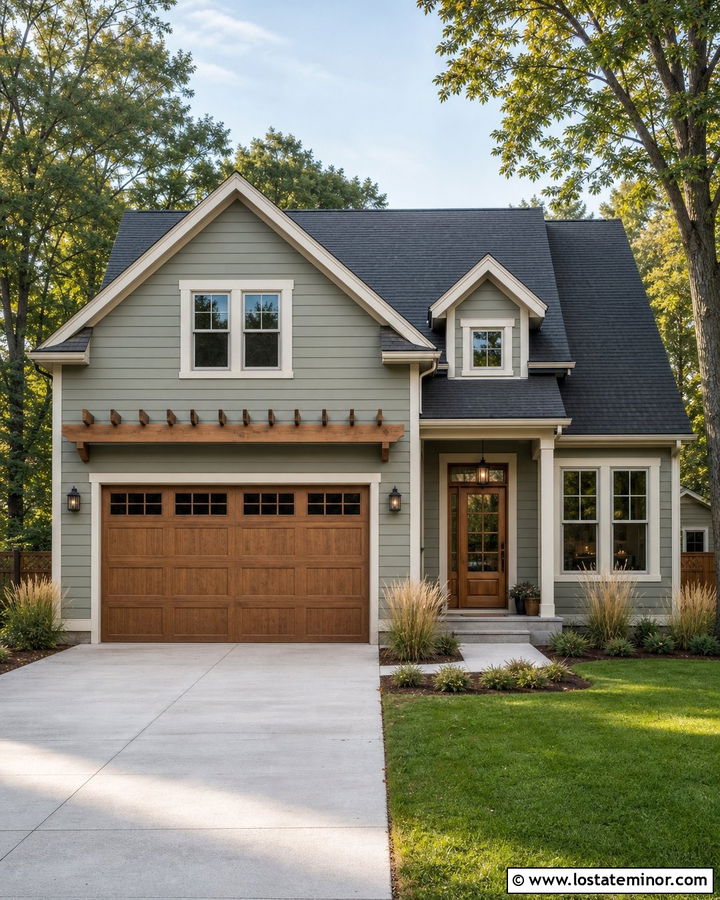 Sage Green House With Pergola Over Garage - 30 Sage Green House Design With Pergola Ideas
