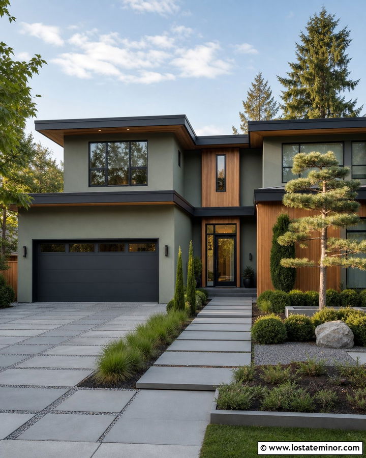 Sage Green House With Permeable Paver Driveway - 30 Sage Green House Design With Driveway Ideas