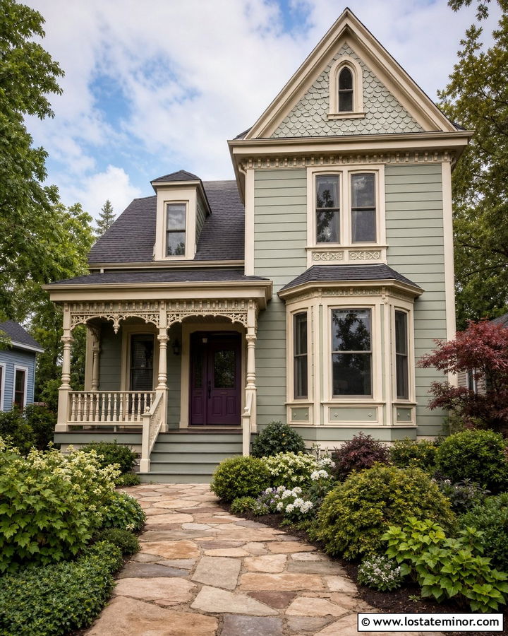 Sage Green House With Plum Front Door - 30 Sage Green House Design With Front Door Ideas