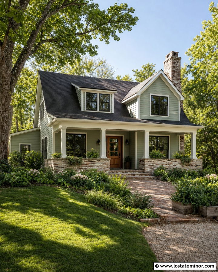 Sage Green House With Reclaimed Brick - 30 Sage Green House Design With Brick Accents Ideas