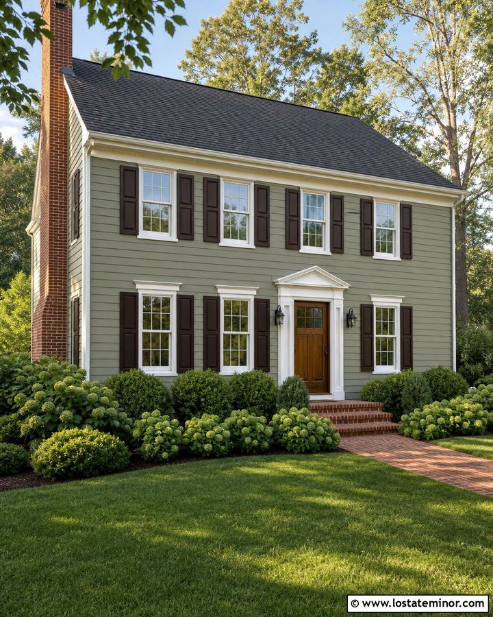 Sage Green House With Red Brick Chimney - 30 Sage Green House Design With Chimney Ideas
