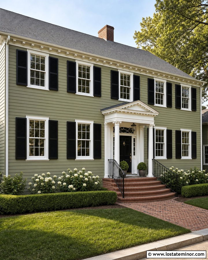 Sage Green House With Red Brick Steps - 30 Sage Green House Design With Steps Ideas