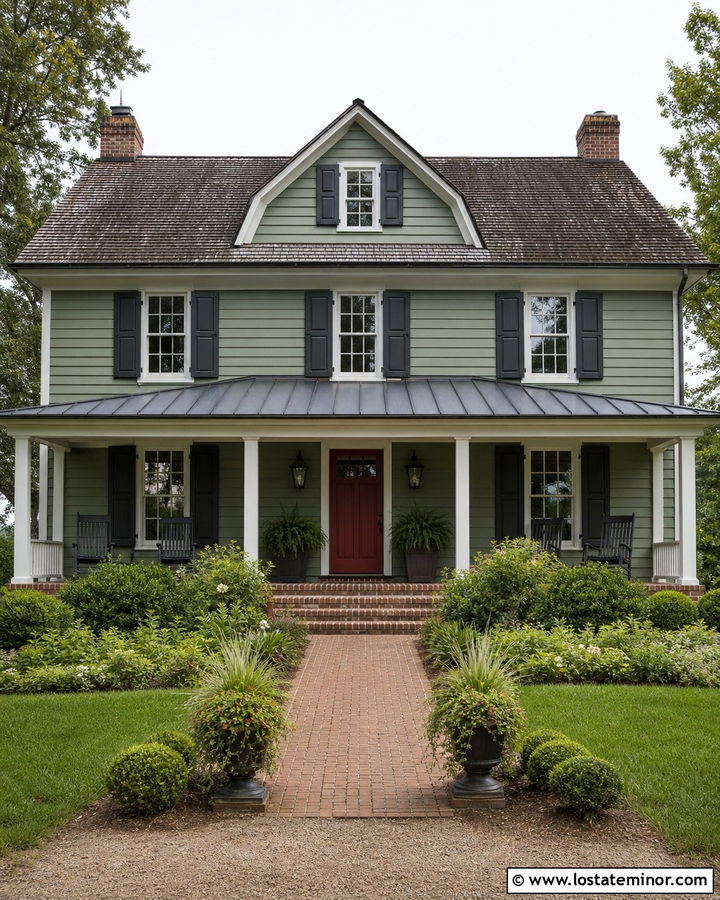 Sage Green House With Red Front Door - 30 Sage Green House Design With Front Door Ideas