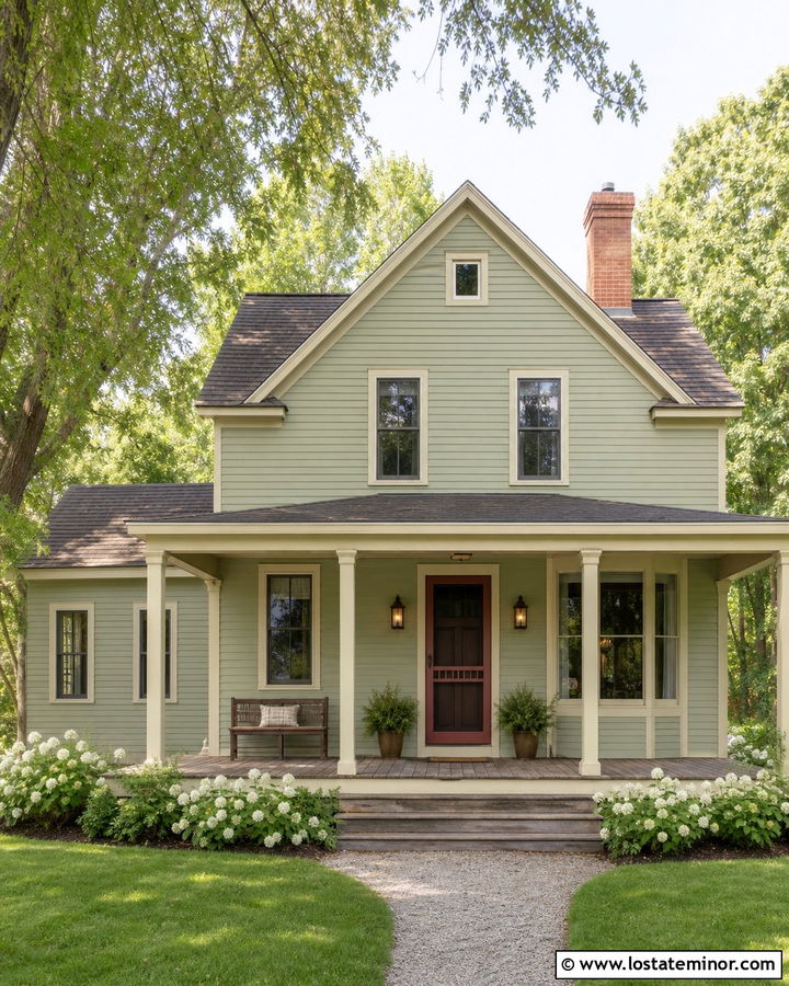 Sage Green House With Red Storm Door - 30 Sage Green House Design With Storm Door Ideas