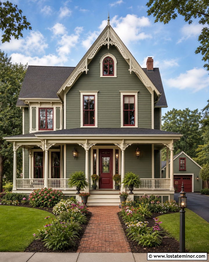 Sage Green House With Red Window Frames - 30 Sage Green House Design With Window Frames Ideas