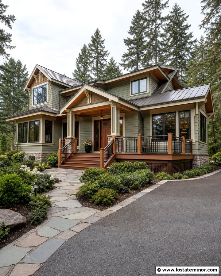 Sage Green House With Redwood Deck - 30 Sage Green House Design With Deck Ideas