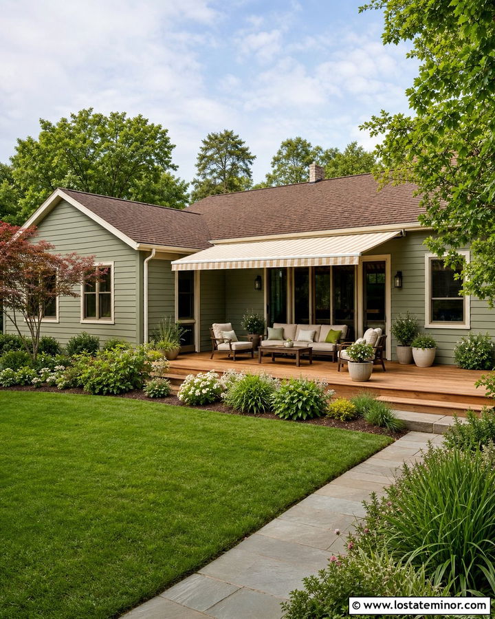 Sage Green House With Retractable Patio Awning - 30 Sage Green House Design With Awning Ideas