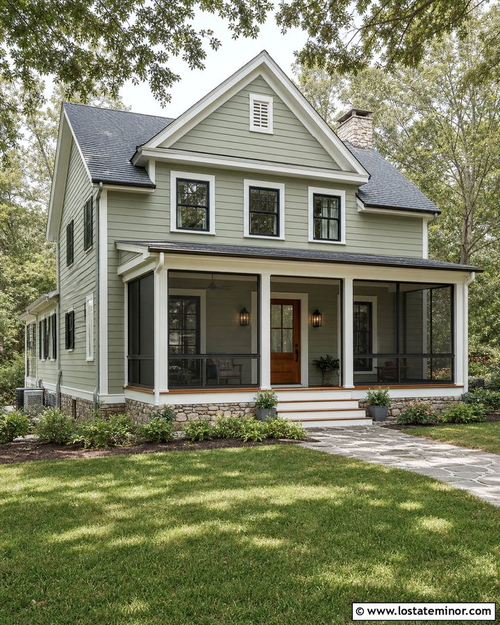 Sage Green House With Screened Porch Ceiling - 30 Sage Green House Design With Porch Ceiling Ideas